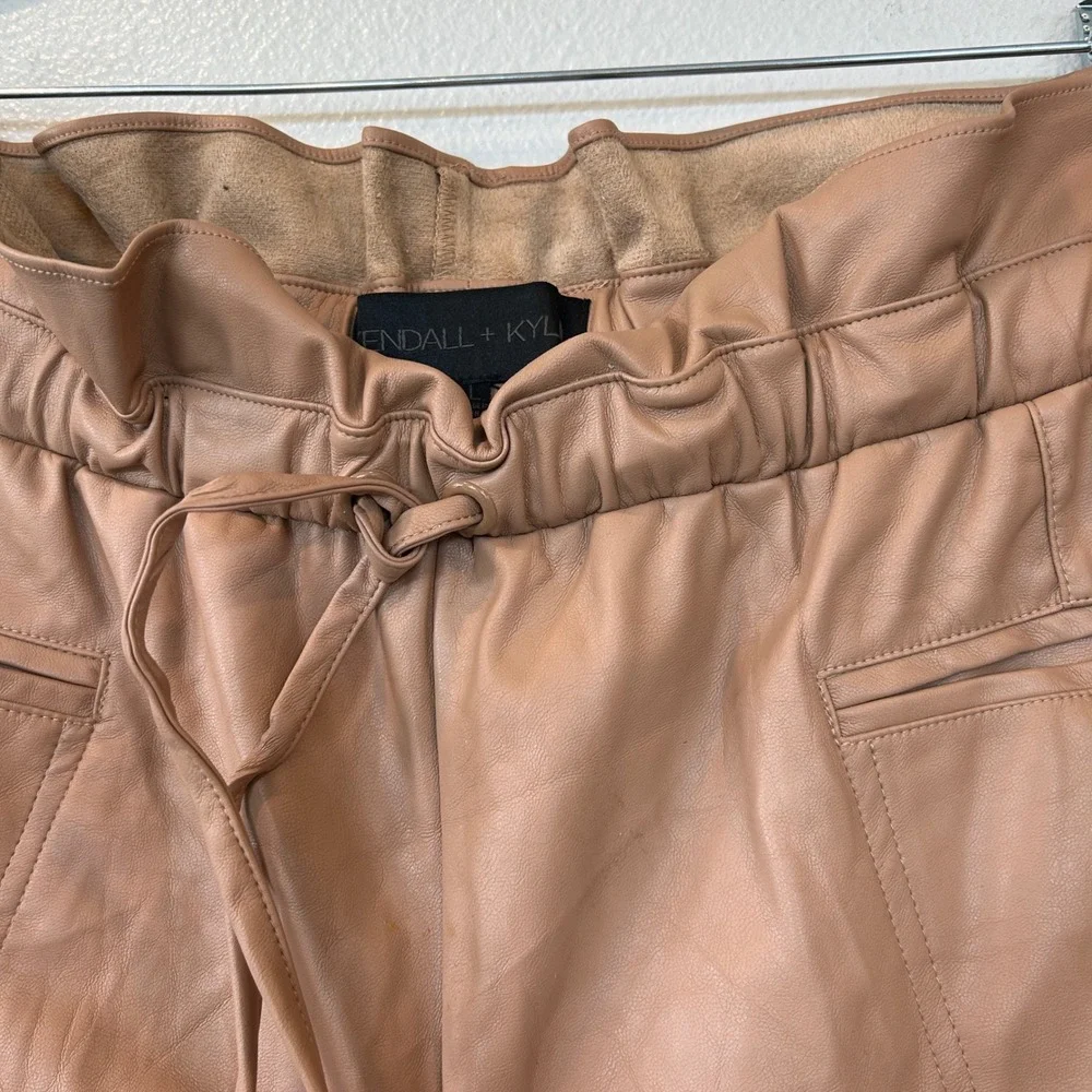 Kendall + KylieTan Faux Leather Paperbag Waist Shorts Women Size L Camel Hi Rise